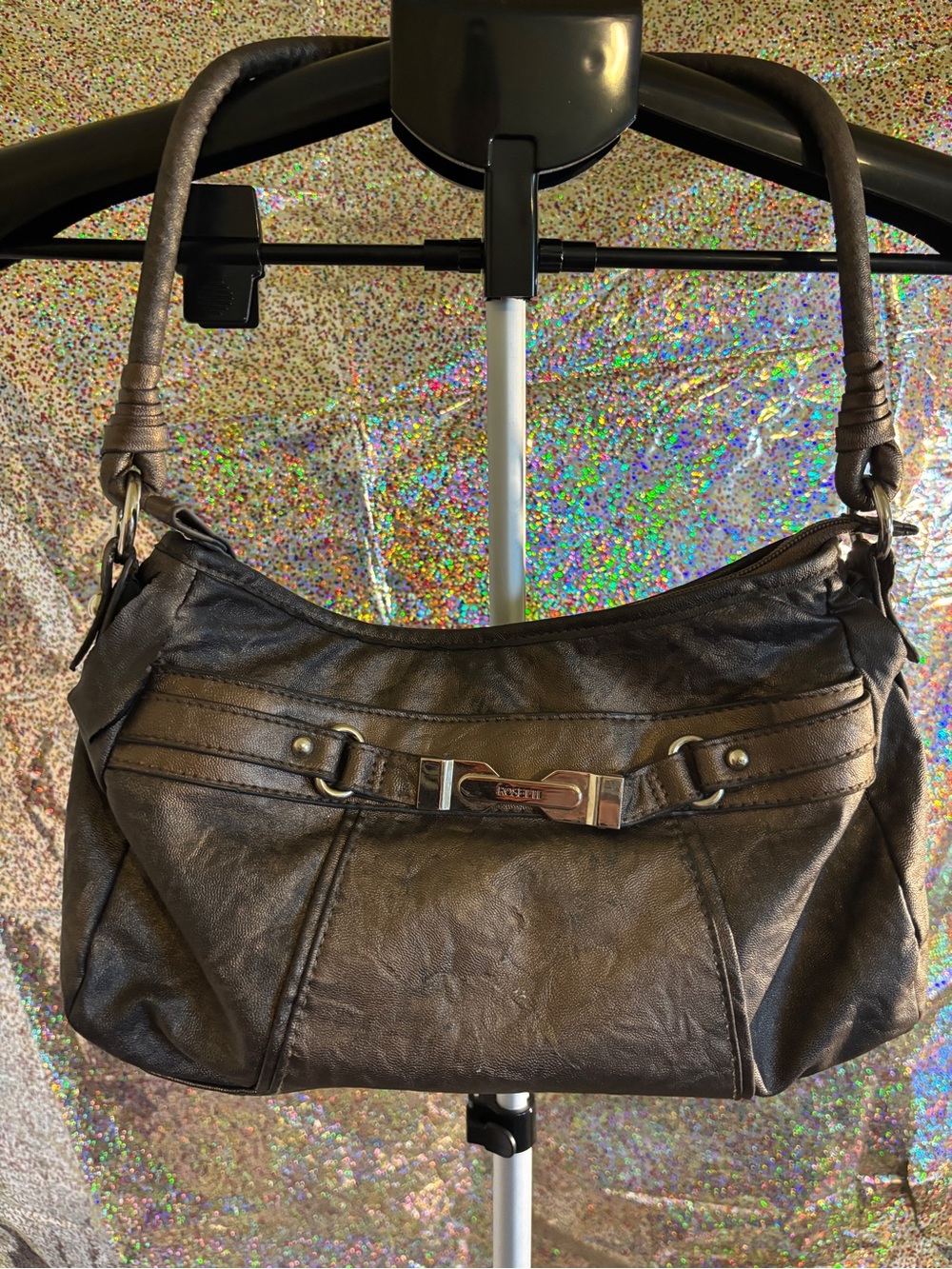 Rosetti Metallic Brown Shoulder Bag with Silver-Tone Hardware